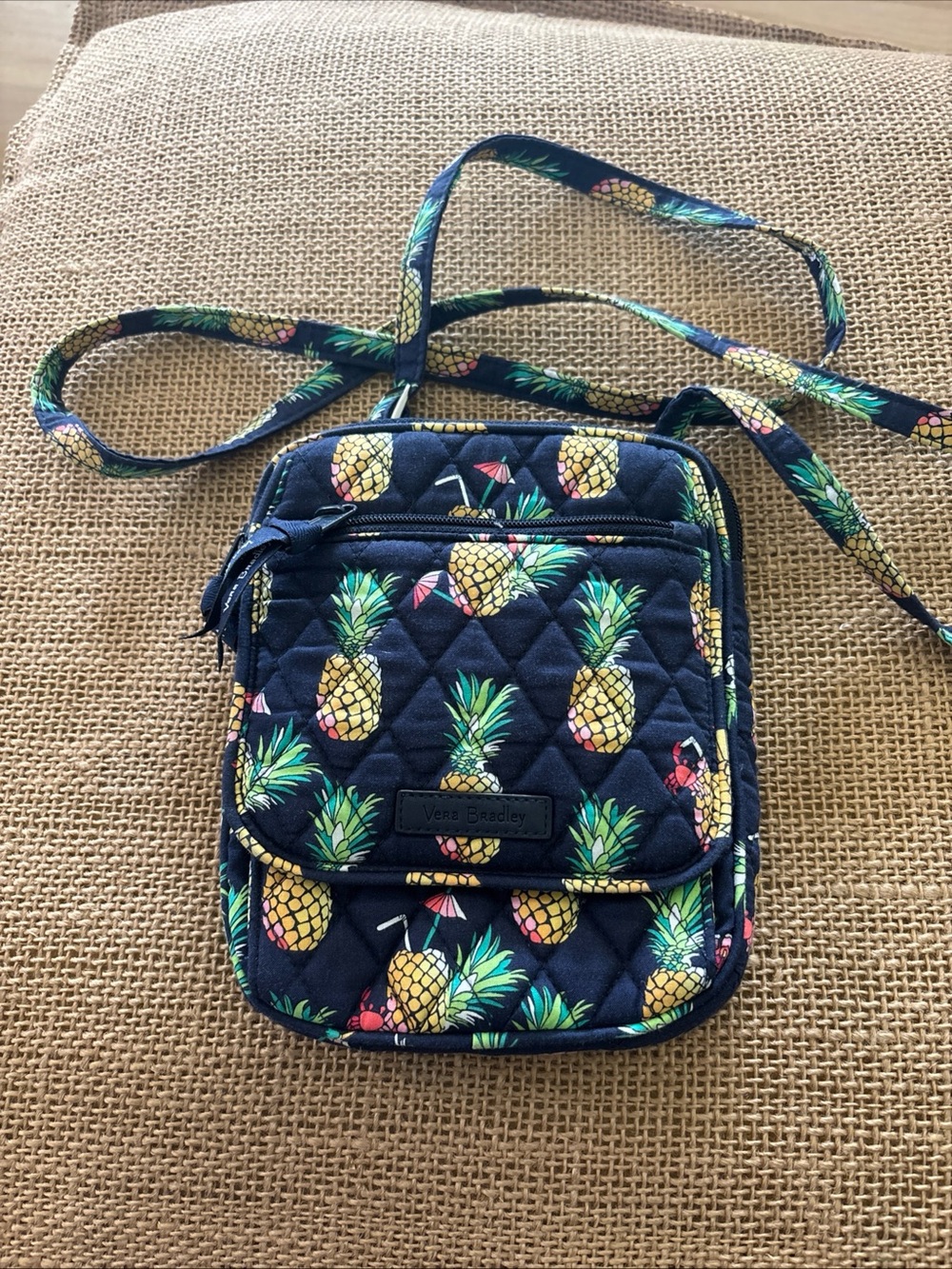 Vera Bradley Toucan Party Pineapple Pattern Mini Hipster Crossbody Purse Navy
